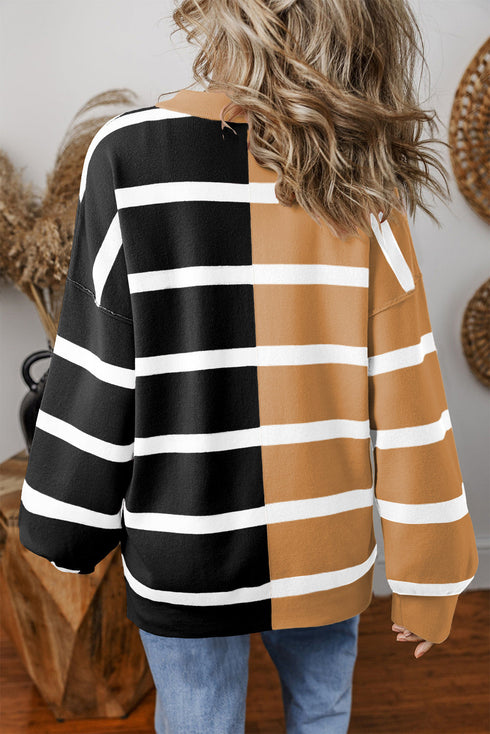 Split Pattern Oversized Crew Neck Pullover Sweatshirt