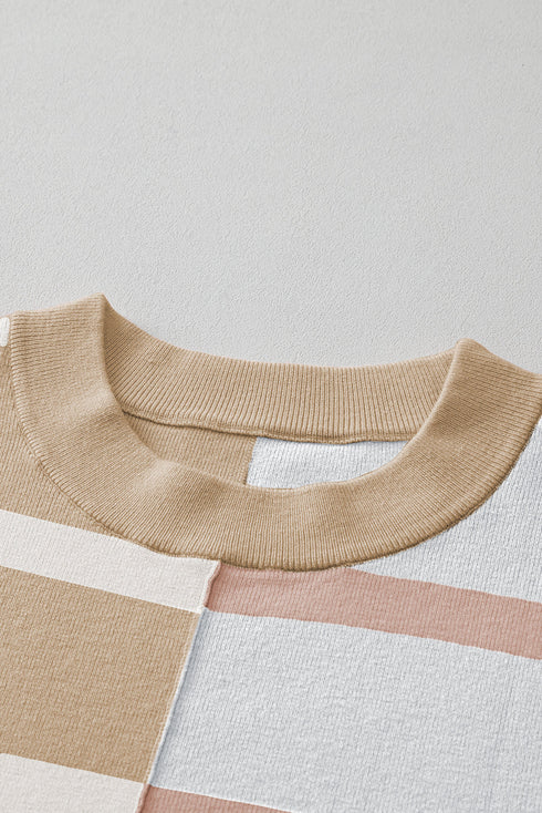 Split Pattern Oversized Crew Neck Pullover Sweatshirt