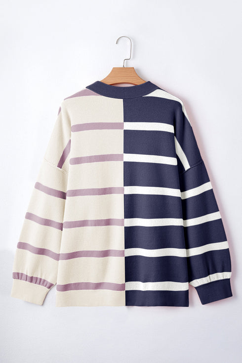 Split Pattern Oversized Crew Neck Pullover Sweatshirt