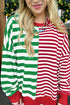 Split Pattern Striped Relaxed Fit Pullover Sweatshirt