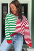 Split Pattern Striped Relaxed Fit Pullover Sweatshirt