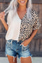 Split Pattern V Neck Short Sleeve Woven Top
