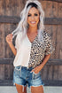 Split Pattern V Neck Short Sleeve Woven Top