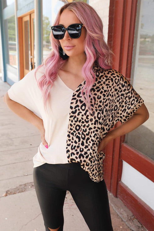 Split Pattern V Neck Short Sleeve Woven Top