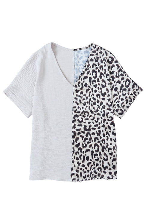 Split Pattern V Neck Short Sleeve Woven Top