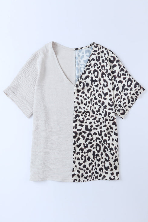 Split Pattern V Neck Short Sleeve Woven Top