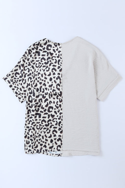 Split Pattern V Neck Short Sleeve Woven Top