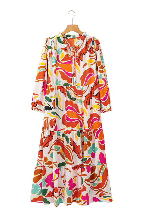 Split V Neck Tiered Floral Maxi Dresses
