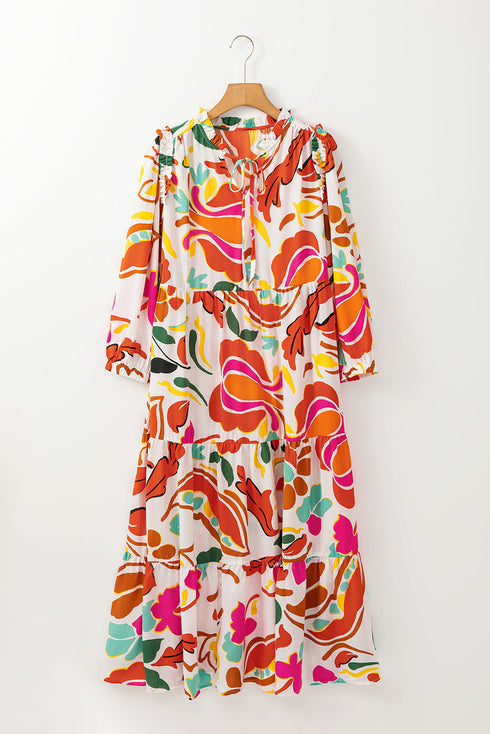 Split V Neck Tiered Floral Maxi Dresses