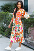 Split V Neck Tiered Floral Maxi Dresses