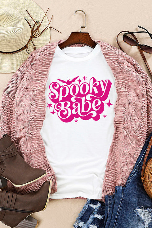 Spooky Babe Bat Motif Graphic Print Crewneck Shirt