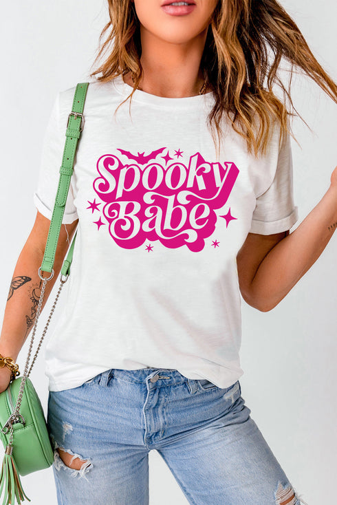 Spooky Babe Bat Motif Graphic Print Crewneck Shirt