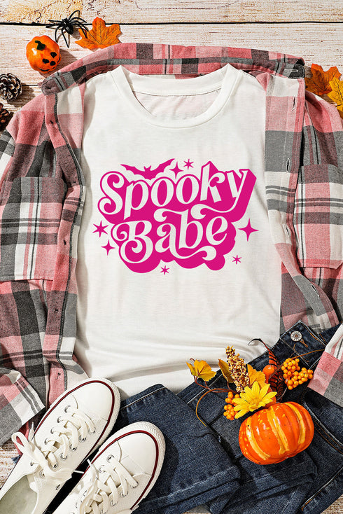 Spooky Babe Bat Motif Graphic Print Crewneck Shirt
