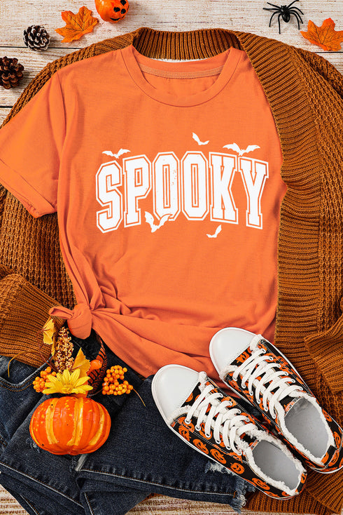 Spooky Bat Graphic Lettering Short Sleeve Jersey Shirt