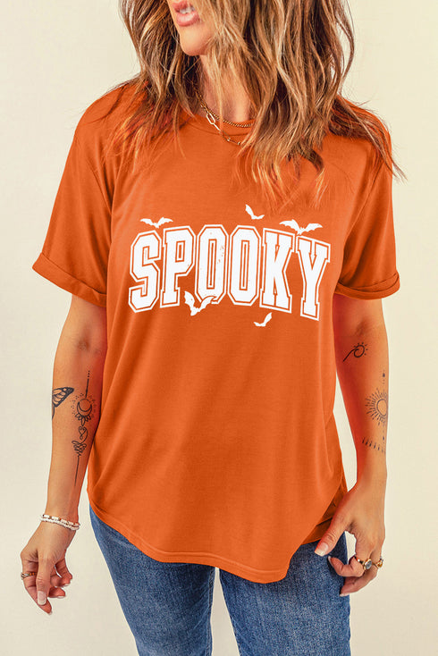 Spooky Bat Graphic Lettering Short Sleeve Jersey Shirt