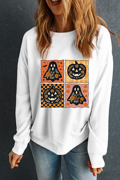 Spooky Floral Ghost And Jack O Lantern Graphic Sweatshirt