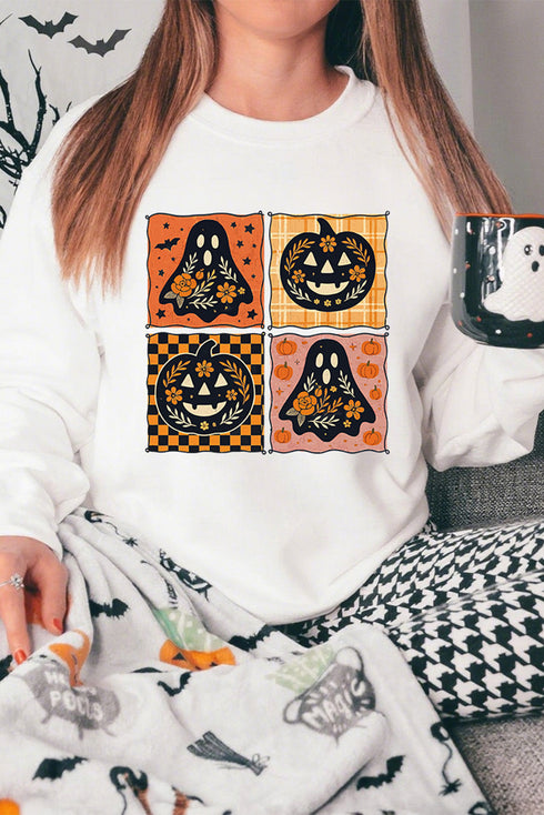 Spooky Floral Ghost And Jack O Lantern Graphic Sweatshirt