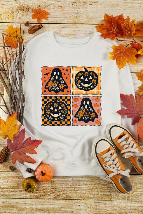 Spooky Floral Ghost And Jack O Lantern Graphic Sweatshirt