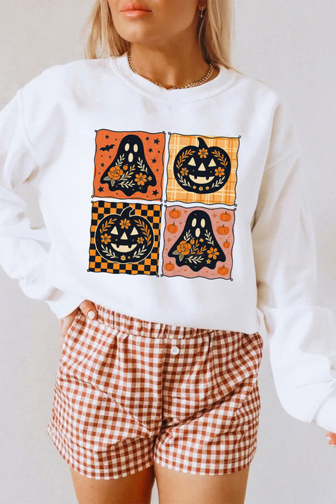 Spooky Floral Ghost And Jack O Lantern Graphic Sweatshirt