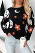 Spooky Ghost And Floral Pattern Crew Neck Sweater
