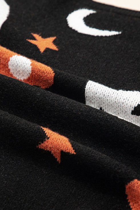 Spooky Ghost And Floral Pattern Crew Neck Sweater