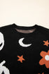Spooky Ghost And Floral Pattern Crew Neck Sweater