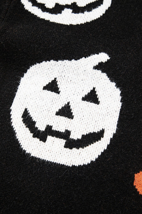 Spooky Ghost And Floral Pattern Crew Neck Sweater