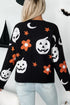 Spooky Ghost And Floral Pattern Crew Neck Sweater
