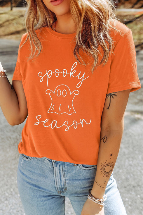 Spooky Ghost Embroidered Sequin Graphic T Shirt