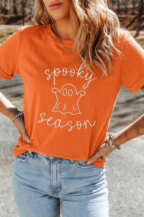 Spooky Ghost Embroidered Sequin Graphic T Shirt