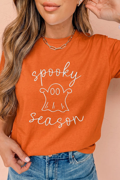 Spooky Ghost Embroidered Sequin Graphic T Shirt