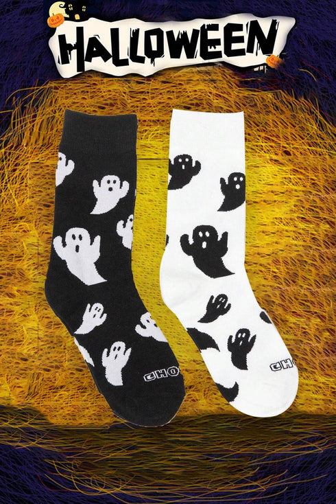 Spooky Ghost Graphic Cotton Knit Halloween Mid Calf Socks
