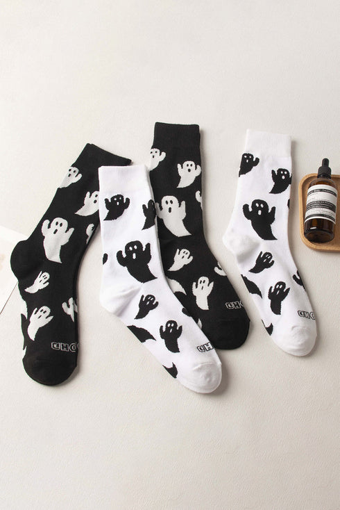 Spooky Ghost Graphic Cotton Knit Halloween Mid Calf Socks