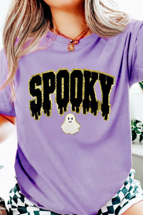 Spooky Ghost Letter Print Round Neck Graphic Tee