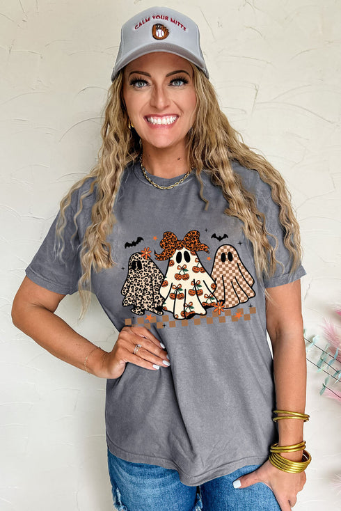 Spooky Leopard And Checkerboard Print Graphic T-Shirt