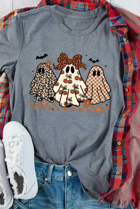 Spooky Leopard And Checkerboard Print Graphic T-Shirt