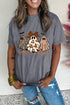 Spooky Leopard And Checkerboard Print Graphic T-Shirt