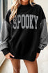 Spooky Letter Graphic Plaid Sleeve Pullover Sweatshirt