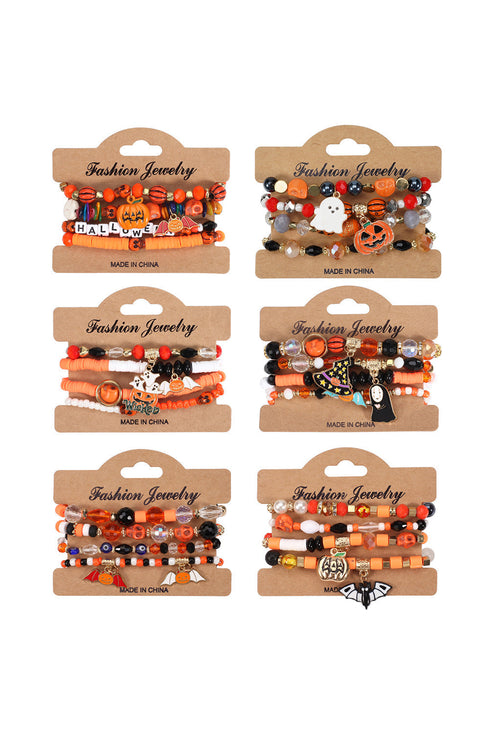 Spooky Pumpkin Bat Spider Charm Acrylic Beaded Bracelets