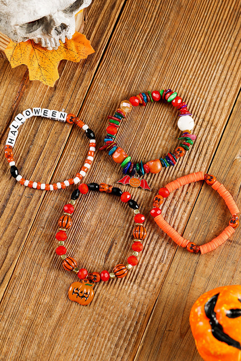 Spooky Pumpkin Bat Spider Charm Acrylic Beaded Bracelets