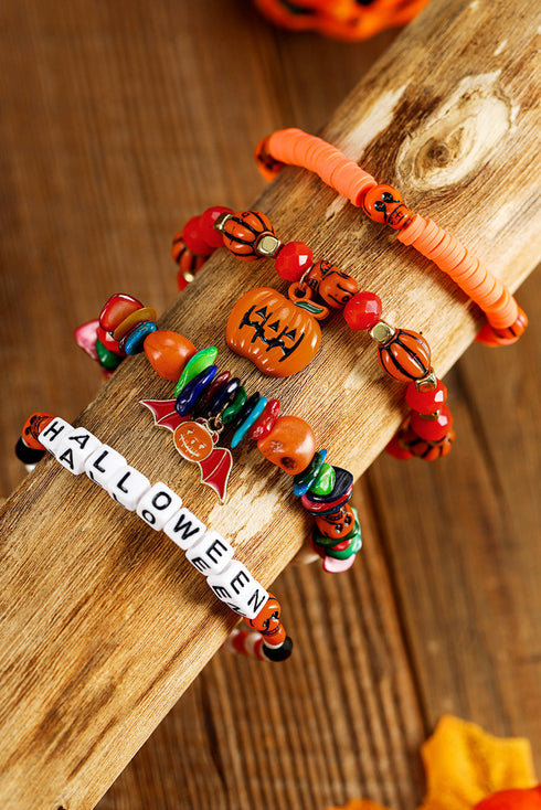 Spooky Pumpkin Bat Spider Charm Acrylic Beaded Bracelets