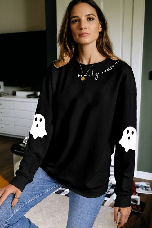 Spooky Season Ghost Elbow Graphic Drop Shoulder Sweatshirt