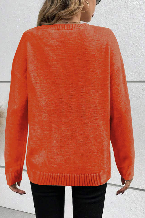 Spooky Season Script Graphic Knit Pullover Sweater