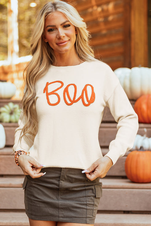 Spooky Season Script Graphic Knit Pullover Sweater