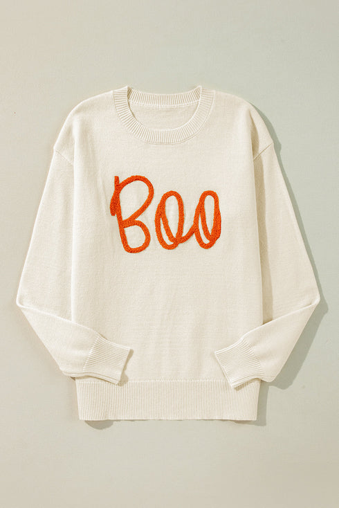 Spooky Season Script Graphic Knit Pullover Sweater