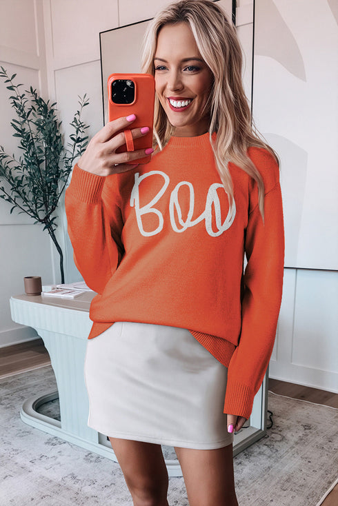 Spooky Season Script Graphic Knit Pullover Sweater