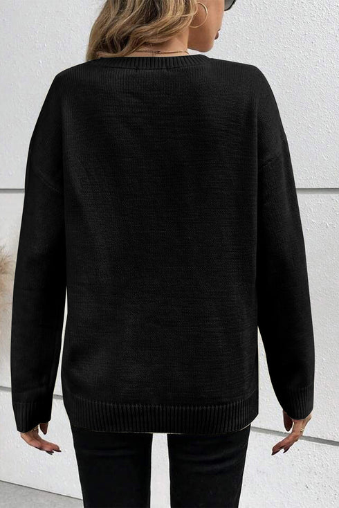 Spooky Season Script Graphic Knit Pullover Sweater