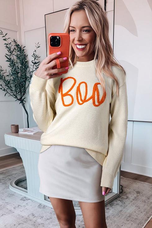 Spooky Season Script Graphic Knit Pullover Sweater