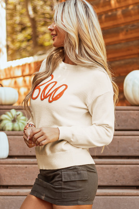 Spooky Season Script Graphic Knit Pullover Sweater