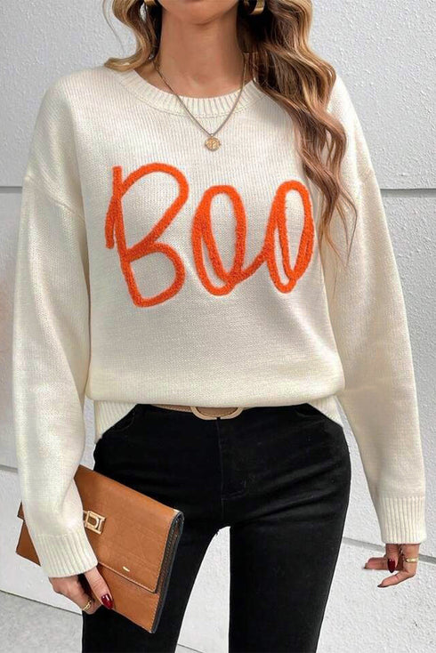 Spooky Season Script Graphic Knit Pullover Sweater
